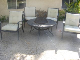 Patio Set Chairs convertible Fire pit table black finish alluminum