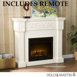 Huntington Ivory White Electric Fireplace Mantel Remote Holly Martin