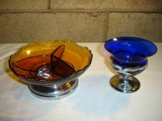 Farber Bros Amber Compote Silver Overlay