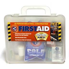 plastic first aid kit can be wall mounted or carried inner dividers
