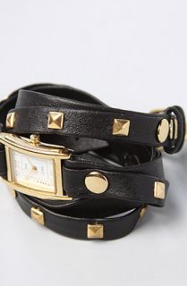 La Mer The Black Wrap Watch with Gold Pyramid Studs