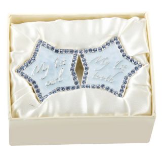 Silver Plated 1st First Tooth Curl Blue Star Boxes with Crystals Baby