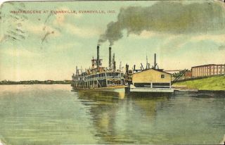 Postcard Evansville Indiana Wharf Scene