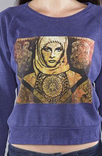 Obey The Peace Woman Graphic Knit in Heather Indigo