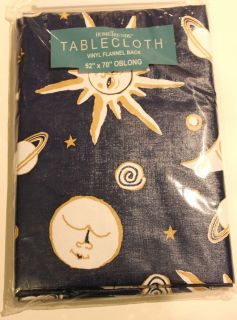 Tablecloth Vinyl Flannel Back Dark Blue Planets New