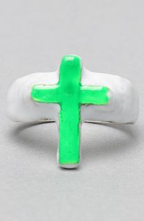 CHRISHABANA The My Enemy Cross Ring in Oxidized Rhodium and Green