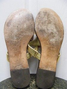Beverly Feldman Sandals Beaded and Rhinestones Leather Gold Strap Sz 6