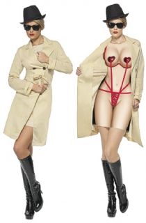 Female Flasher Adult Costume includes Raincoat with attached Printed