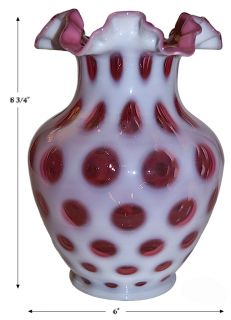 Fenton Cranberry Opalescent LRG Coin Dot 1353 DC Vase