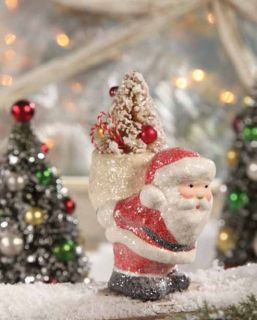   Santa Pack on his Back Paper Pulp Christmas Figurine Teena Flanner