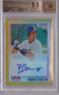 2010 BUBBA STARLING BOWMAN CHROME GOLD REFRACTOR RC BGS 9 5 AUTO 10
