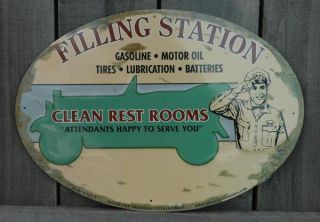 Metal Filling Station Clean Rest Rooms Tin Sign Signs