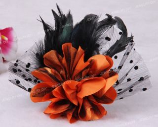 Feather Organza Mesh Flower Corsage Brooch Pin Hair Clip Goth
