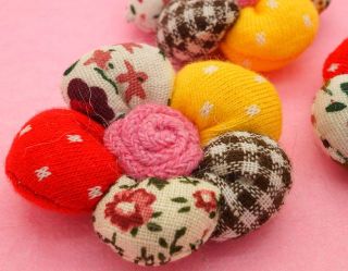 Padded Colorful Printed Dots Fabric Flower Appliques x 10 Hair Bow