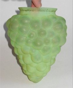 Vtg Green Grape Cluster Frosted Glass Lamp Shade Hanging Chandelier