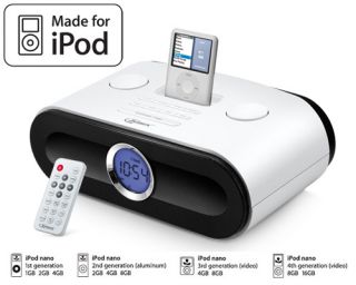 New White iPod Nano Docking Station Radio Alarm Clock