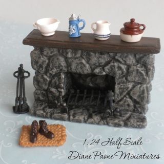 24 HALF Scale Fireplace Tools   4 Piece Set   Dollhouse Miniature