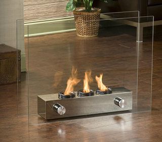   OUTDOOR MODERN CONTEMPORARY NICKEL GLASS PORTABLE GEL FUEL FIREPLACE