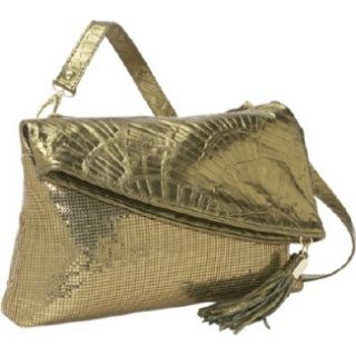 Handbags Whiting and Davis Fan Leather Fold over Clutch Olive Gold