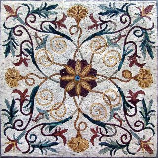 Floral Mosaic Tiles Stones Art Floor Wall Tabletop