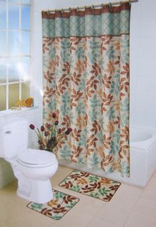  Floral Shower Curtain Bathroom Contour Bath Rug 15 PC Set