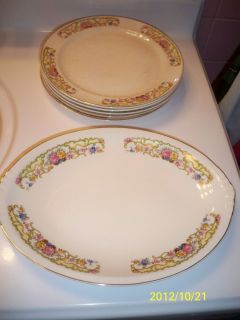 Paden City Pottery   Cream Plates with Floral Band   5 Luncheon Plates
