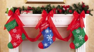 Festive Lighted Christmas Stocking Bunting Fireplace Mantle Decoration