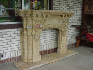 Carved Travertine Marble Shell Fireplace Mantel