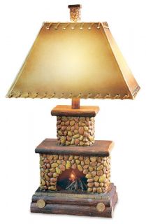Stone Fireplace Chimney Lamp Flicker Flame Nightlight Rustic Cabin