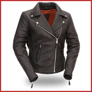 First Mfg Womens Black Hourglass Leather Jacket FIL103MNZ 4X