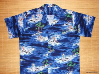 Vintage 50s Net Fish Hawaiian Rockabilly Atomic Shirt L