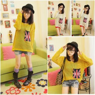 Women Cutout Cardigan Sweater Top Pullover Jumpers Union Jack Flag