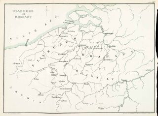 1892 Lithograph Map Flanders Brabant Belgium Hundred Years War Artois