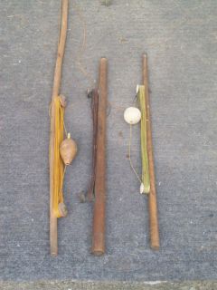 VINTAGE ICE FISHING RODS LOT OF 3 HOMEMADE BOBBERS SINKERS LINE