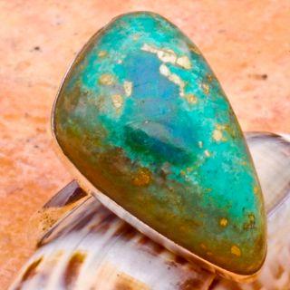 NATURAL CHRYSOCOLLA GEM 100% SOLID .925 STERLING SILVER RING SZ 6.5