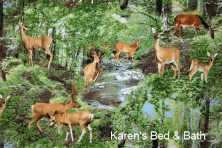 Wildlife Deer Forest Stream Green Curtain Valance New