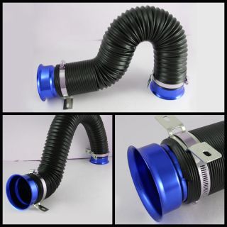 360° Flexible Blue Cold Air Intake Pipe Duct Tube Kit w Mounting