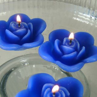 12 Blue Floating Rose Wedding Candles for Table Centerpiece and