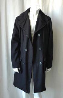 WeSC Mens Black Ferenc Solid Long Pea Coat Jacket L