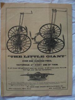 1880s Very RARE Little Giant Antique Hand Fire Engine Sales Brochure
