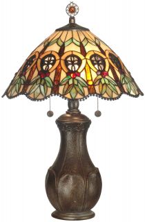  Table Lamp Hand Rolled Art Glass Wreaths Fleurs de Lis 2 Light