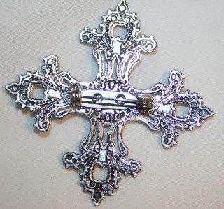 lacy filigree fleur de lis cross religious brooch pin