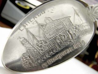 1927 Chicago IL Fort Dearborn 6 Sterling Souvenir Spoon