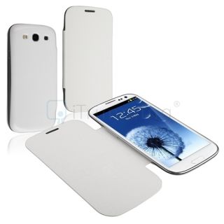 White Leather Flip Book Case Battery Cover for Samsung Galaxy S3 III