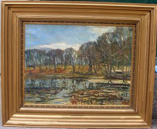  Warm autumn day by forest lake. Dated 1916. Brilliant lights
