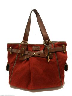 NEW FOSSIL HANDBAG RED ADRINA TOTE FABRIC LEATHER SHOPPER NWT