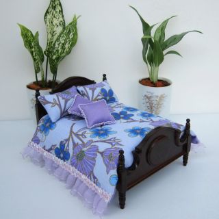  Floral Purple Lilac Flowery Bedding 1 12 Scale Double Bed