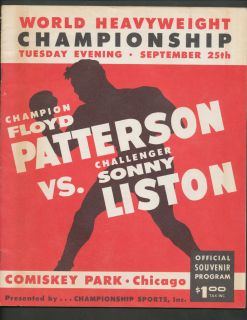 Sept. 25th 1962 Floyd Patterson Sonny Liston Program Sox Park Chicago