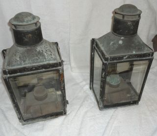 Pair of Antique Brass Ship Lights Maritime Working Lamps w/ attachment