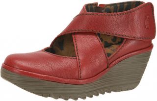 Fly London Yogo Red Leather Womens New Wedge Shoes